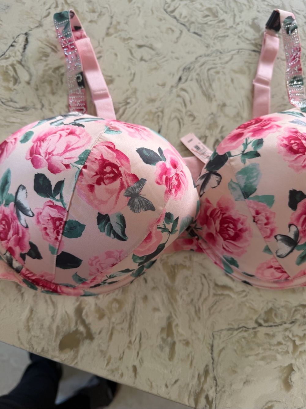 Victoria's Secret Pink Floral Underwire Bra with Green Accents